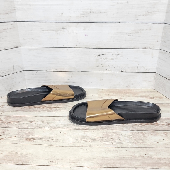 Jil Sander Black & Gold Mirrored Leather Slides - size 39 - Picture 11 of 13